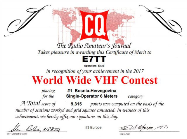 AWARDS CQ WW 50MHz